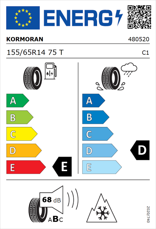 Tyre Label for Kormoran Snowpro 155/65R14 75T