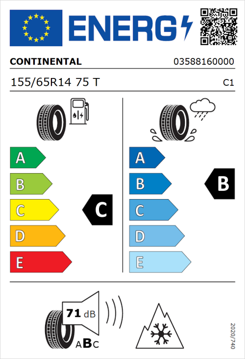 Tyre Label for Continental AllSeasonContact 155/65R14 75T