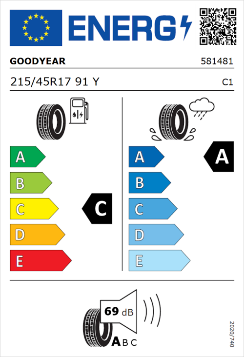 Tyre Label for Goodyear Eagle F1 Asymmetric 6 215/45R17 91Y