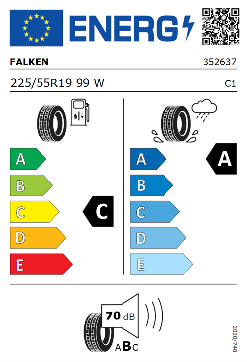 Tyre Label for Falken Azenis FK520 SUV 225/55R19 99W