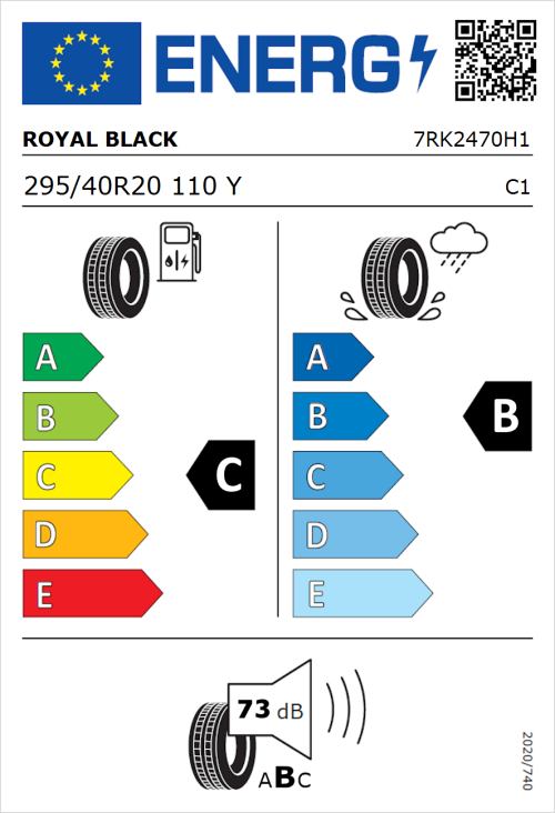 Tyre Label for Royal Black Explorer II 295/40R20 110Y
