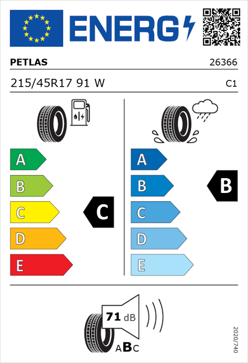 Tyre Label for Petlas Velox Sport PT741 215/45R17 91W