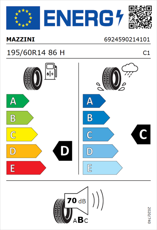 Tyre Label for Mazzini Eco 605 Plus 195/60R14 86H