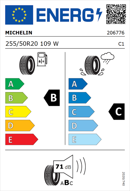 Tyre Label for Michelin Latitude Tour HP 255/50R20 109W